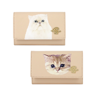 【特惠7折】法国PAULJOE限定猫咪印花牛皮名片夹卡包时尚商务女