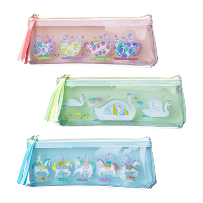 MARK'S北泽平祐联名系列插画印花PVC拉链透明笔袋文具收纳包女生便携化妆大容量旋转木马天鹅船咖啡杯