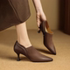 断码 女夏 舒适高跟细跟百搭单鞋 清仓羊皮真皮法式 复古尖头春秋新款