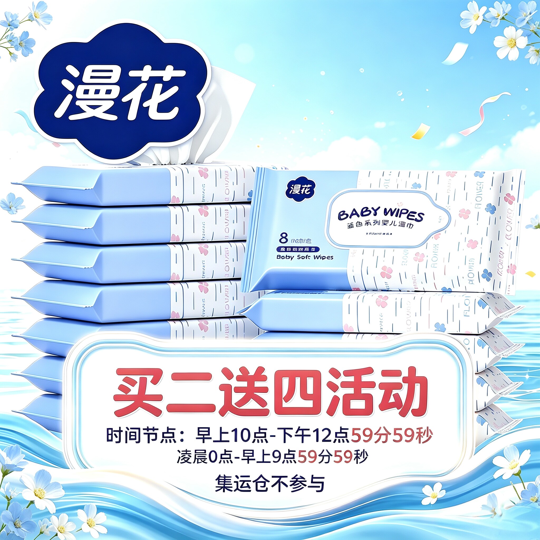买二送四漫花婴儿手口湿巾便携装