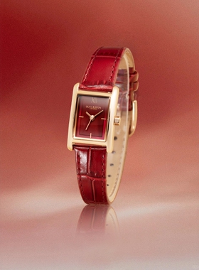 新年礼物OliviaBurton红色手表女款小众轻奢小方糖女士腕表女表