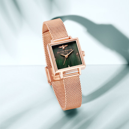 OliviaBurton小方表手表女士 正品小众轻奢女款石英表 礼物小绿表