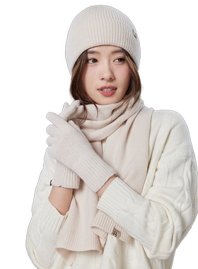 玖慕纯羊毛帽子围巾三件套女套装