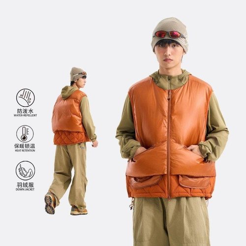 叠穿假两件羽绒服马甲冬季户外休闲运动保暖背心外套白鸭绒男女潮