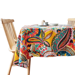 复古民族风桌布布艺美式高级感轻奢棉麻餐桌茶几布美术画室台布