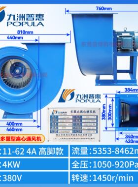 新款佛山11-624-72cf离心风机厨房专用220V九州多翼包邮