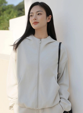 Lu家同款云感空气层开衫卫衣女秋冬季新款百搭通勤连帽休闲短外套