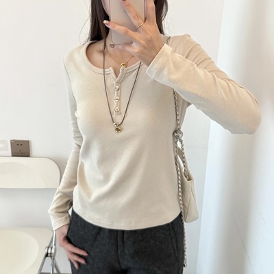 升级加厚德绒磨毛纽扣打底衫内搭