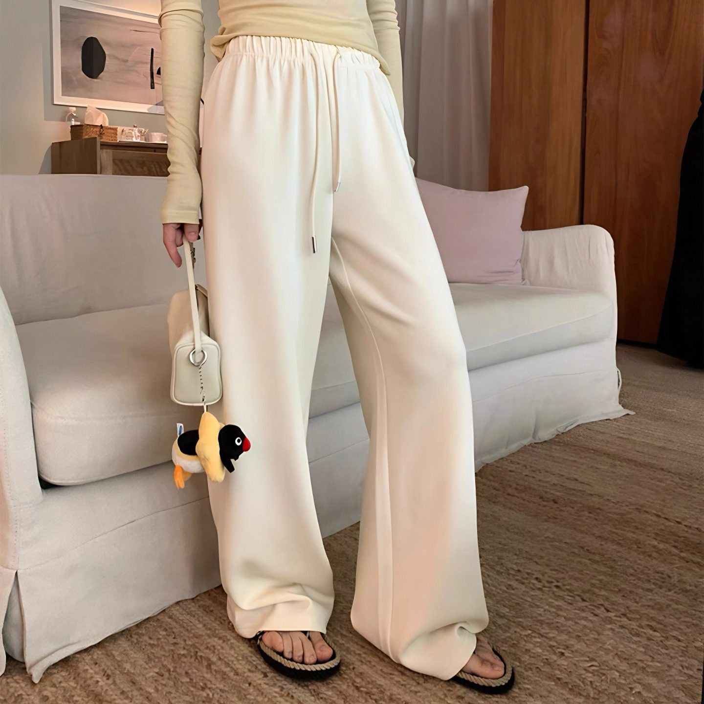 休闲空气层直筒阔腿裤女 2025新款高腰运动卫裤宽松显瘦抽绳裤子,女装/女士精品,卫裤,淘宝优惠券,粉丝福利购,淘宝优惠卷