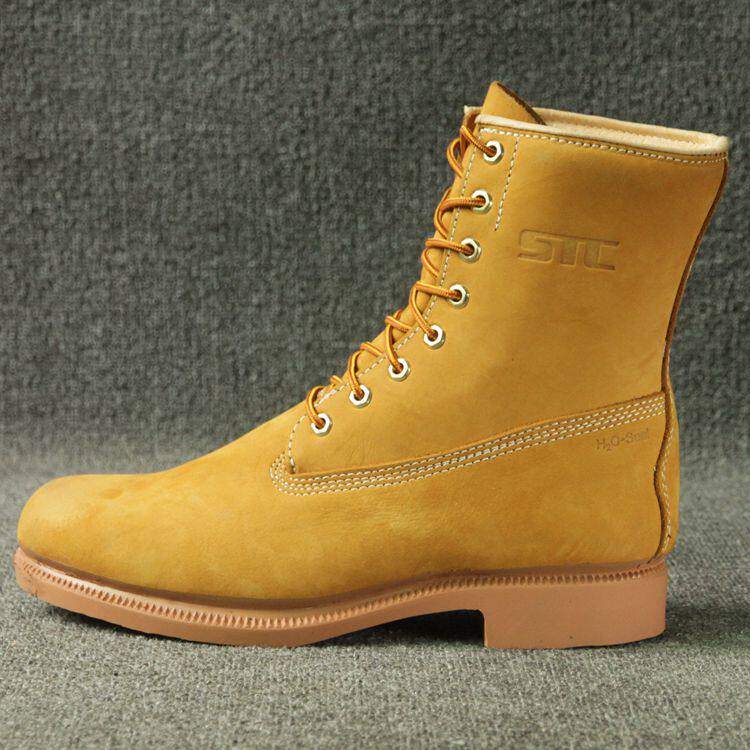 外贸原单头层磨砂牛皮大黄靴子男高帮透气机车骑士马丁靴固特异靴
