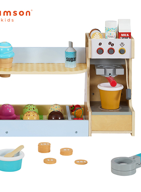 Teamson 木製冰淇淋咖啡机摊贩豪华玩具组(附小画板)