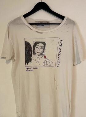 现货ERD15ss破坏短袖 LAglitterKids 短袖口红颓废女人短袖
