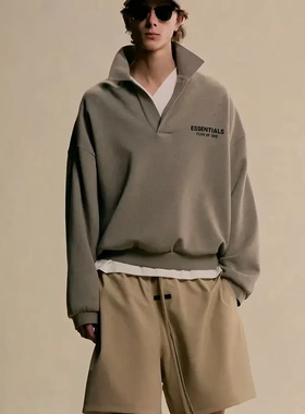 FOG复线ESSENTIALS HHH美式潮牌字母印花POLO领长袖宽松卫衣男女