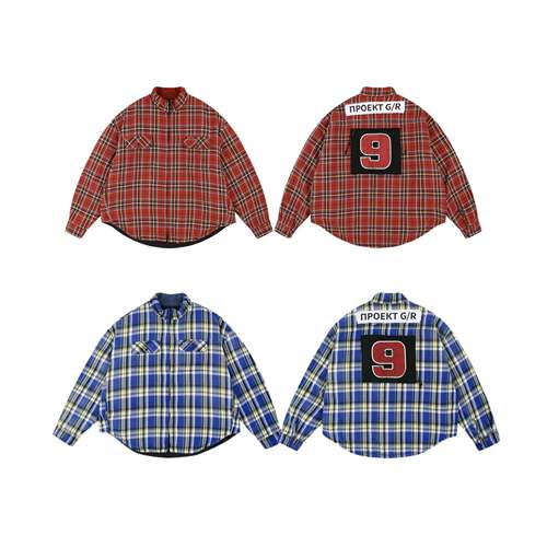 Grailz Project G/R 休闲俄文贴布廓形格子衬衫棉服夹克外套男女