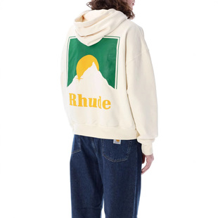 RHUDE月光山丘字母印花复古美式连帽卫衣户外运动休闲男女情侣衫