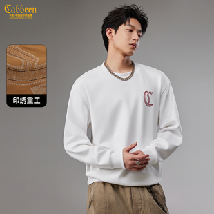 【字母印花】卡宾圆领长袖卫衣男装2025冬季新款保暖亲肤套头上衣