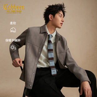 【复古时尚】卡宾仿麂皮翻领茄克男装2026春季新款短款行政夹克