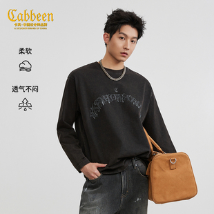 【龟裂印花】卡宾纯棉赛车风T恤男装2026春季新款阔版落肩袖上衣