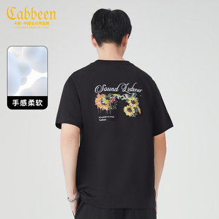 花卉印绣 百搭简约潮流宽松情侣装 卡宾男装 T恤夏季 上 纯棉短袖