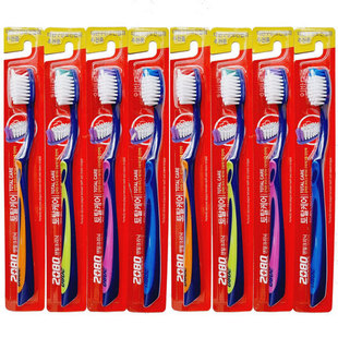 韩国原装正品 进口爱敬2080双重全效呵护中毛牙刷 全家型口腔用品