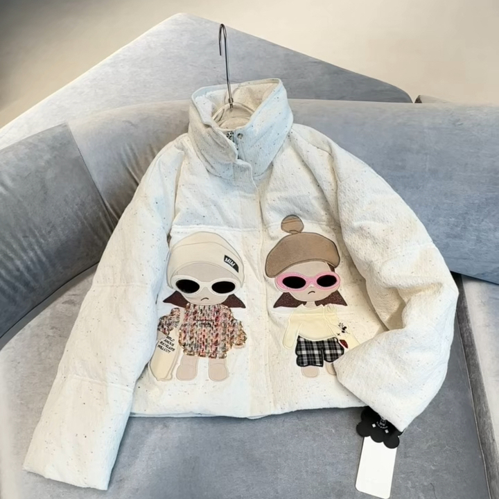 cicicoco猫头鹰欧货欧洲站白鹅绒羽绒服女2025冬卡通宽松加厚外套