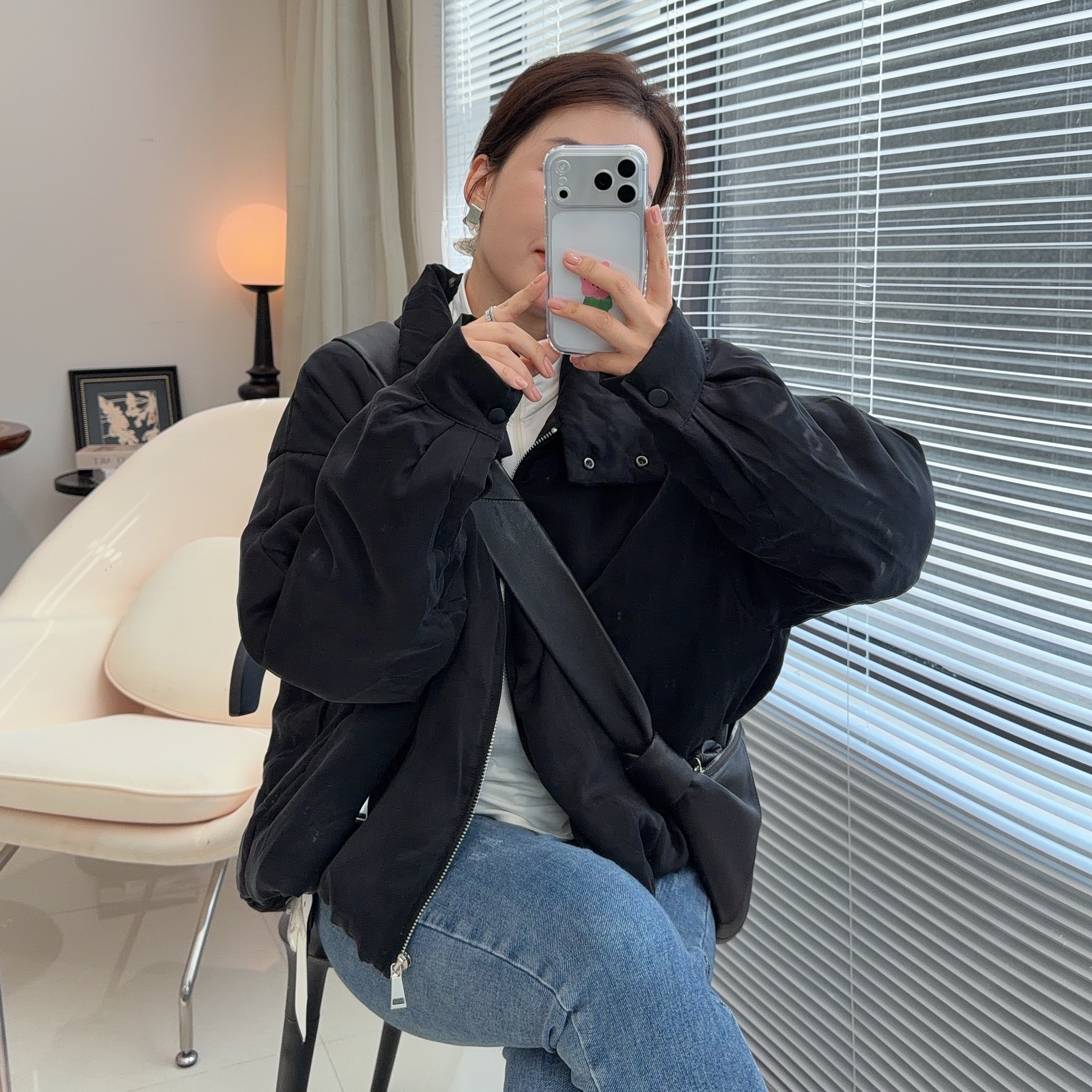 立领铜氨丝90白鹅绒羽绒服酒红