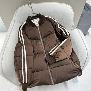 cicicoco猫头鹰2025冬季新款欧洲站正品棒球领条纹羽绒服女鹅绒服