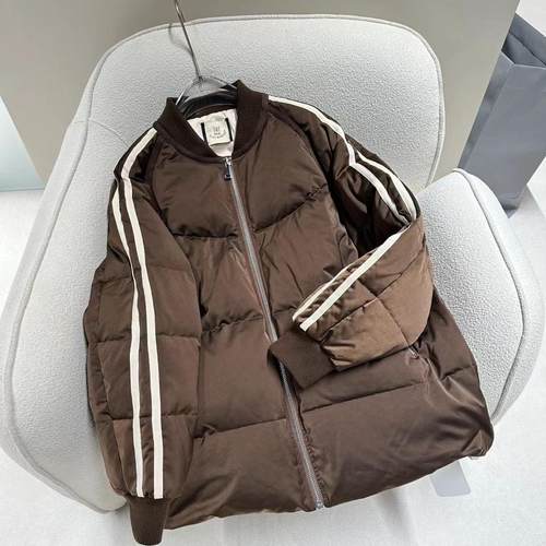 正品棒球领条纹羽绒服女鹅绒服