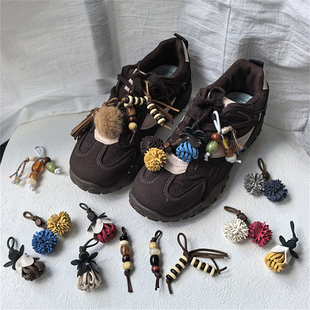 miu系袋鼠鞋德训鞋高级感鞋花松果毛球流苏木珠串珠diy鞋带扣装饰