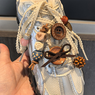 美拉德纽扣蝴蝶结diy鞋花串珠大孔珠打结绳鞋带配饰德训鞋装饰品