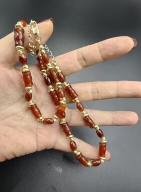 手工原创天然红色玛瑙项链美拉德风颈链锁骨链叠戴