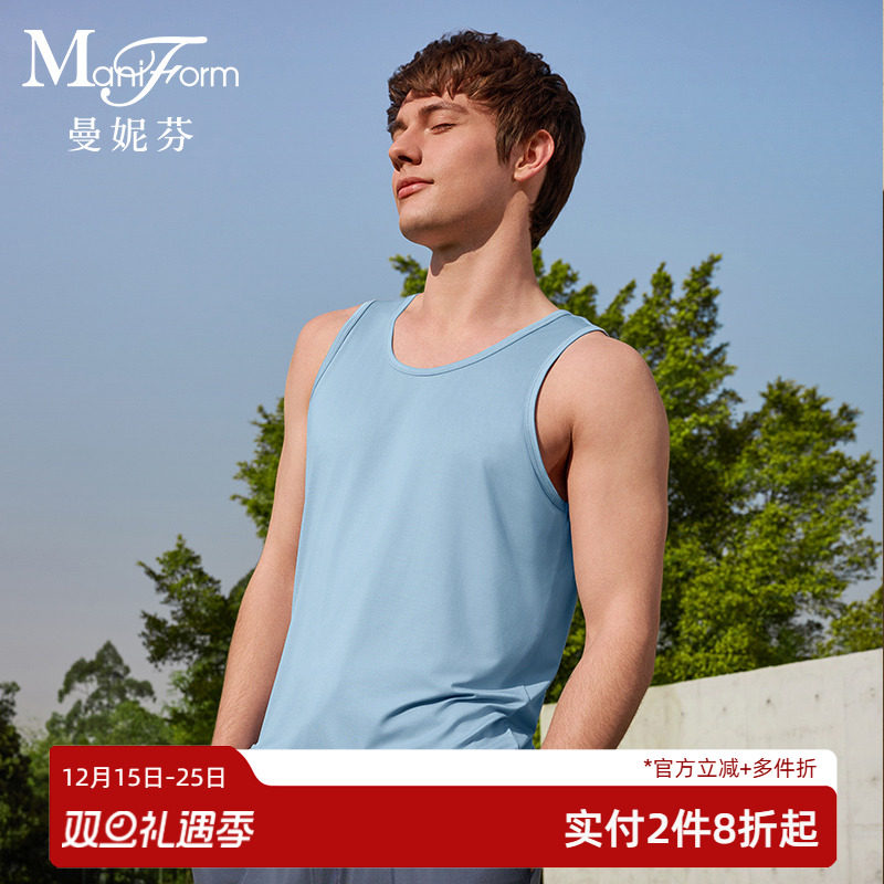 曼妮芬2025春男士舒适莫代尔休闲背心圆领运动打底上衣20400
