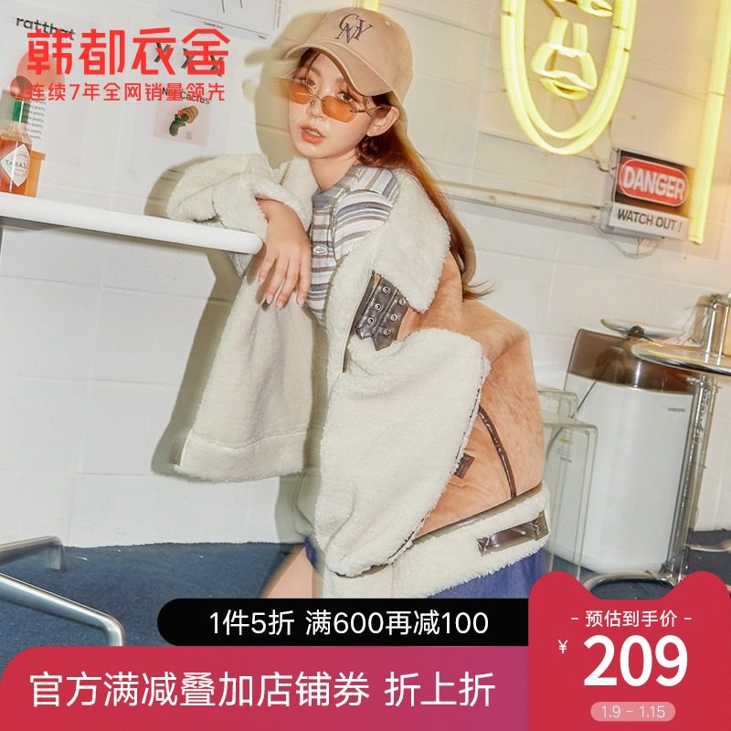 韩都衣舍outlets早春新款港风机车夹克飞行外套女PT9576