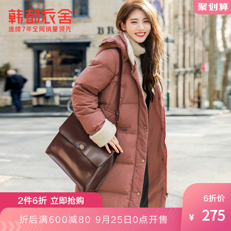 韩都衣舍outlets2019新款女装冬韩版中长款外套羽绒服NH1816瑭