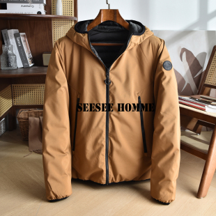 意国小众合恩角经典 双面穿科技覆膜防水白鸭绒男户外连帽羽绒服SQ