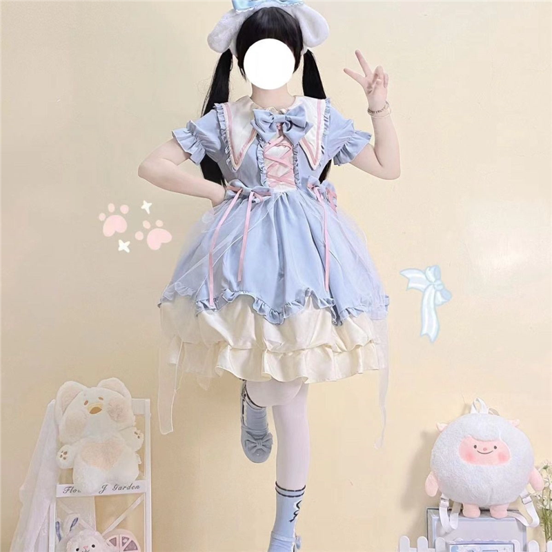 喵星酱原创设计Lolita洋装花苞裙短袖op连衣裙