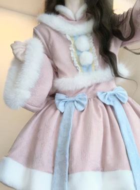 雪绒绒op中华风温柔假两件日常轻lo长袖加厚连衣裙