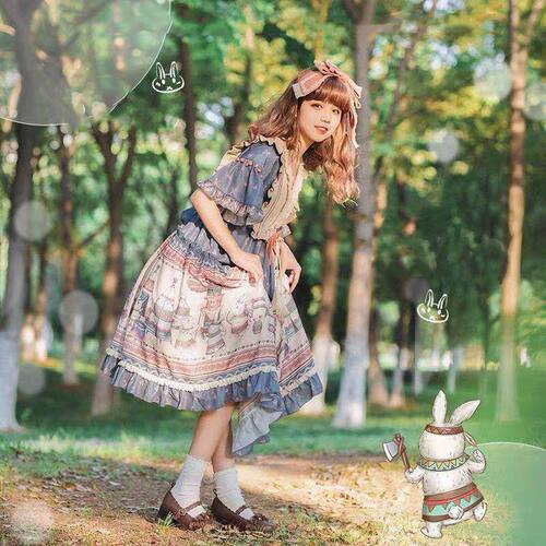 洛丽塔裙子印第安兔原创夏Lolita短袖OP田园风Lo裙