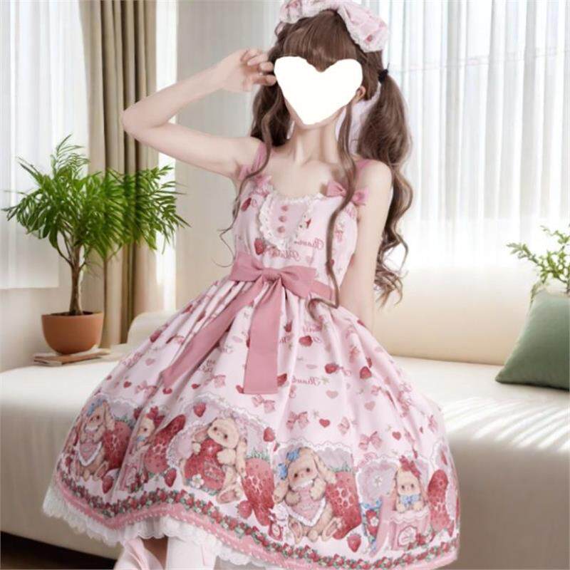 粉色洛丽塔背带连衣裙可爱裙子女夏季软妹草莓lolita裙