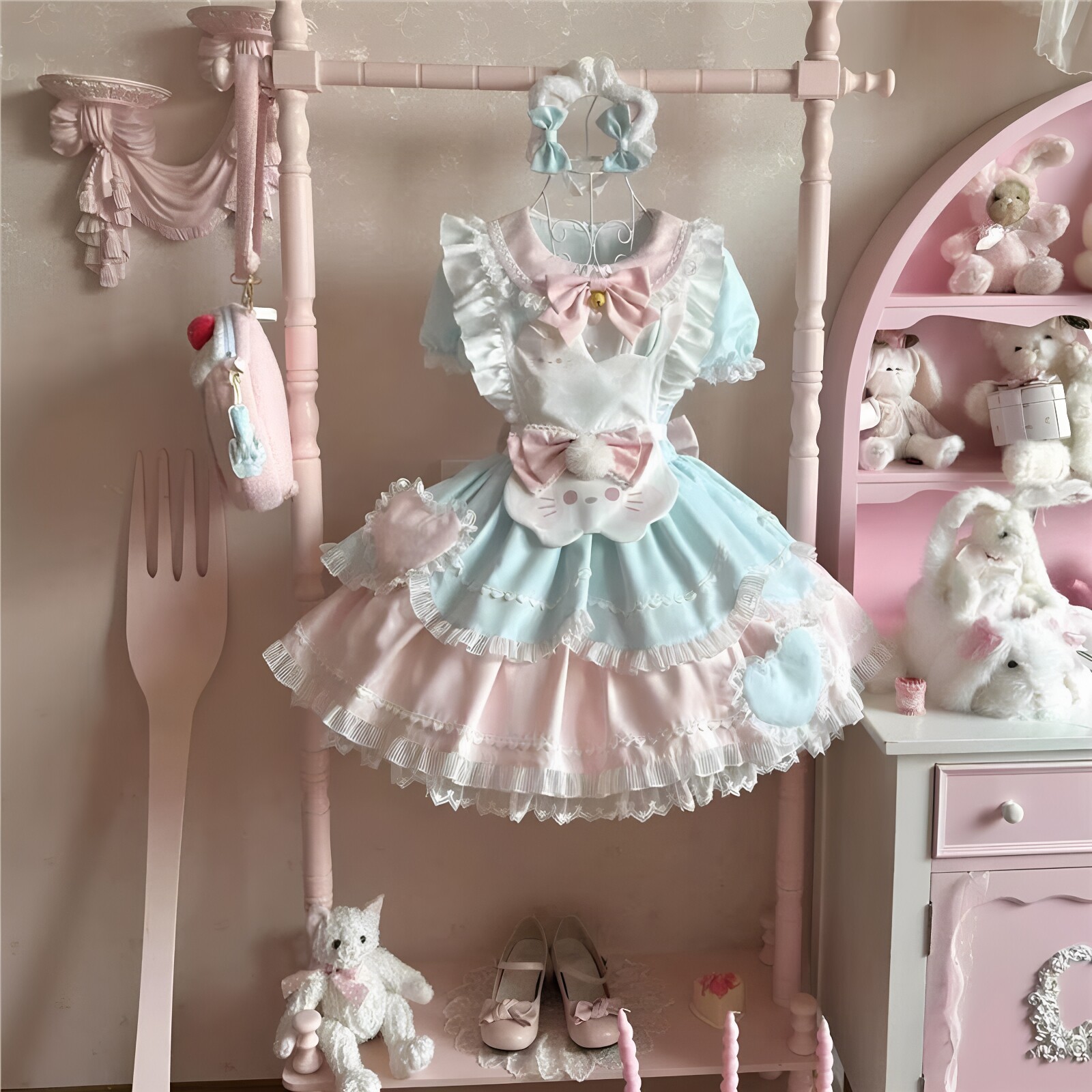 甜茶少女lolita甜茶喵可爱小猫洛丽塔op连衣裙女甜美清新日常
