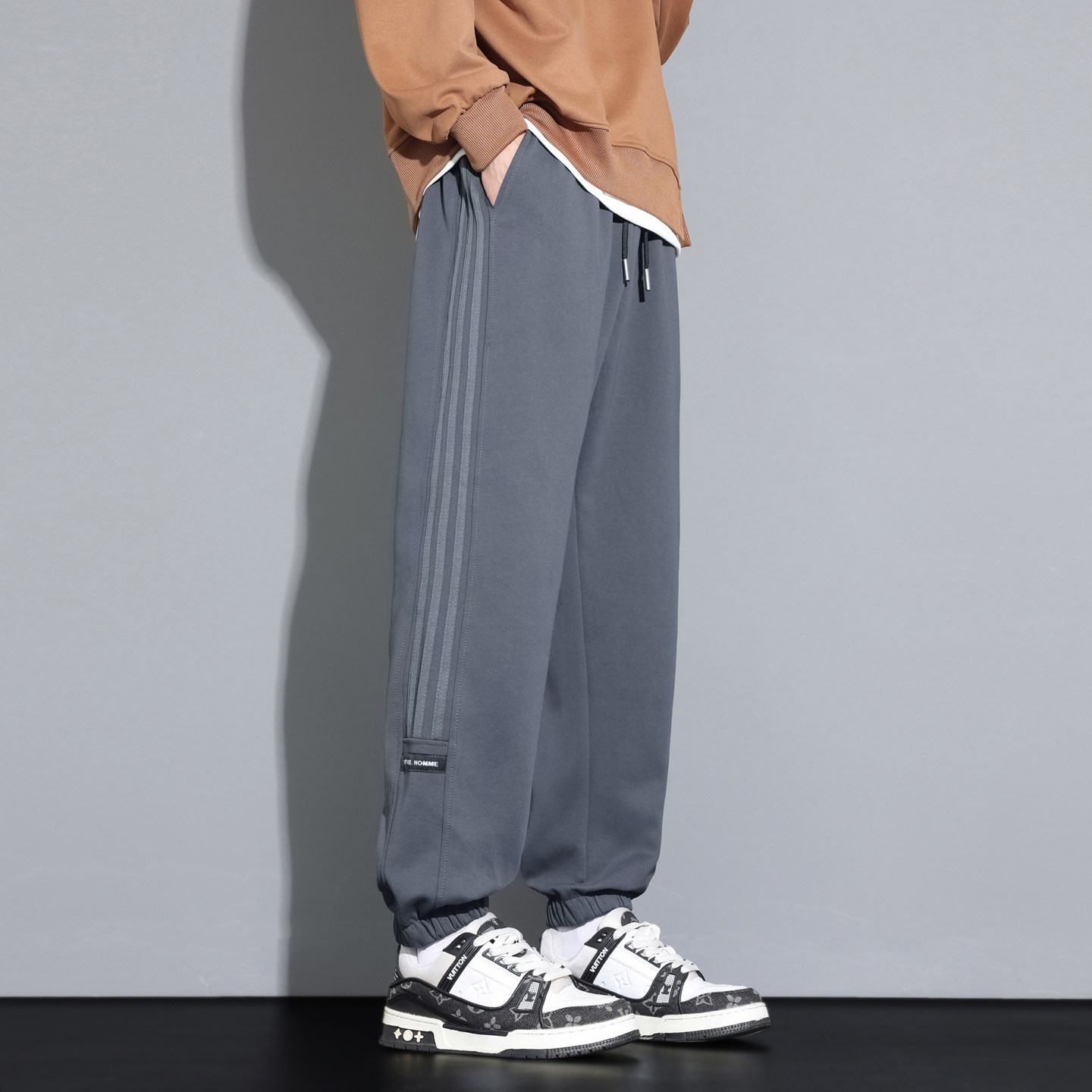 运动裤男秋季秋冬加绒加厚束脚潮流针织裤加肥加大码重磅休闲卫裤