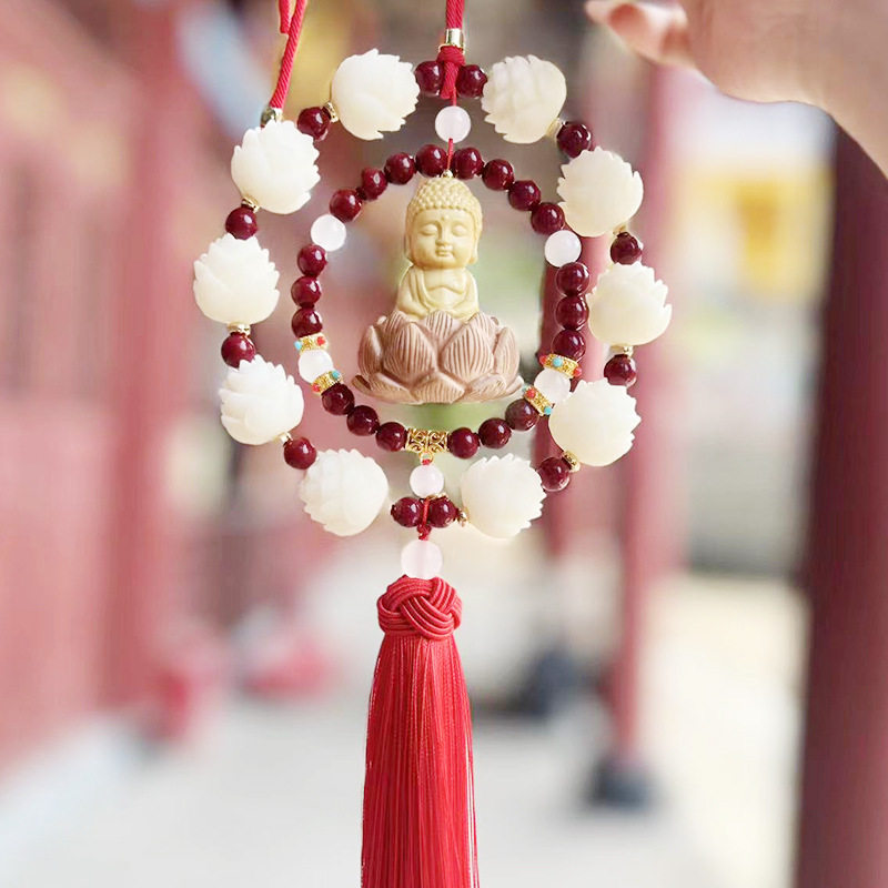 黄杨木小佛车挂件保真菩提莲花车载挂饰血檀鹿子一路平安挂饰批发