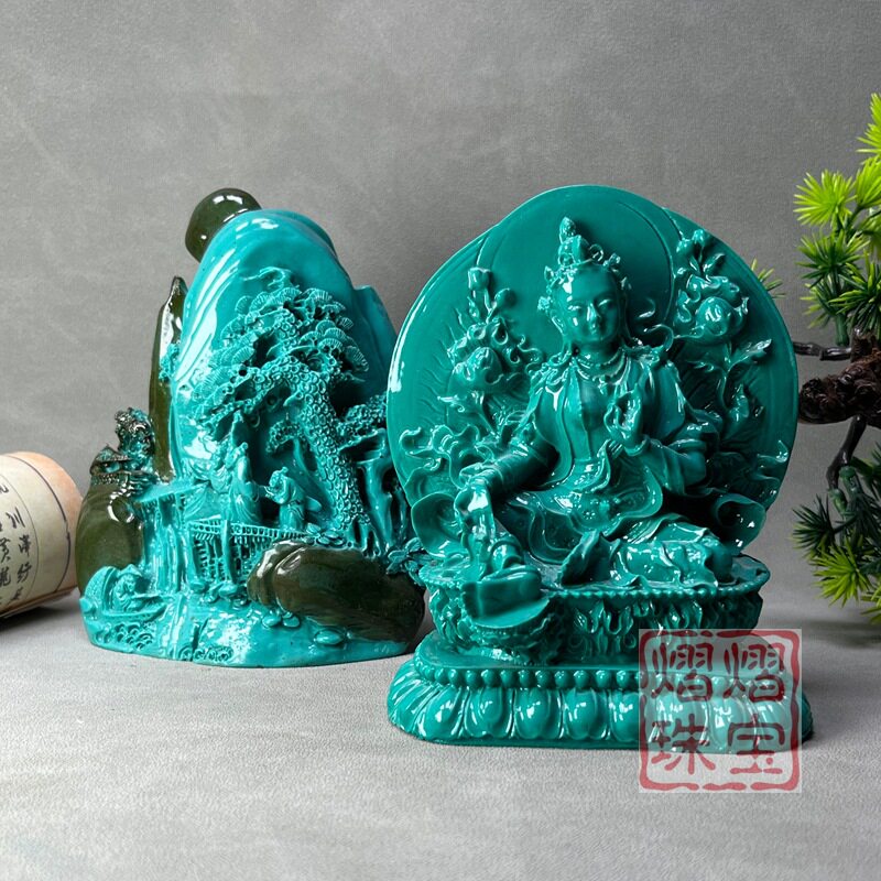 批发仿古仿绿松石高山流水山水摆件观音绿度母工艺品家居佛像摆件