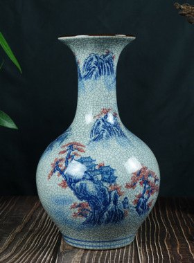 景德镇中式款山水陶瓷花瓶青花釉里红家居瓷器摆件仿古装饰工艺品
