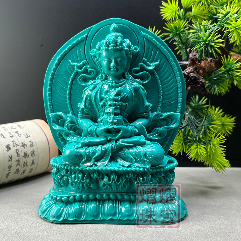 批仿绿松石密宗菩萨静谧观音菩萨持宝塔佛堂佛像佛龛供奉家居摆件