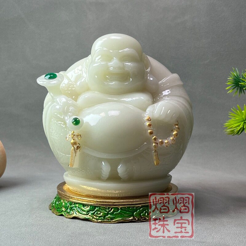 直播货源古玩杂项收藏夜光石描彩佛龛摆件拍摄供奉聚宝盆一件代发