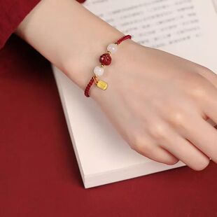 上岸手串女莲花好运幸运手链红绳朱砂和田玉本命年礼物中高考研试