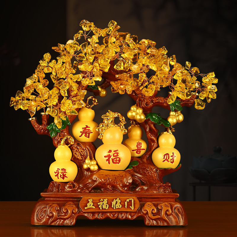 五福临门发财树葫芦摆件招财客厅酒柜入门玄关装饰乔迁新居礼品