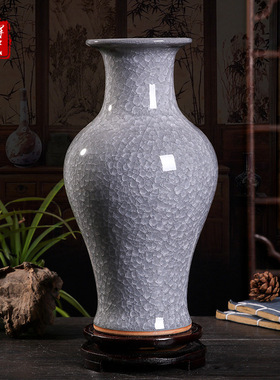 灰色裂釉玉片颜色釉花瓶景德镇手工制作简约中式陶瓷装饰花瓶礼品
