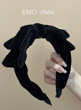 满天星兔耳丝绒蝴蝶结发箍女高颅顶宽边压碎发卡防滑洗脸黑色头箍